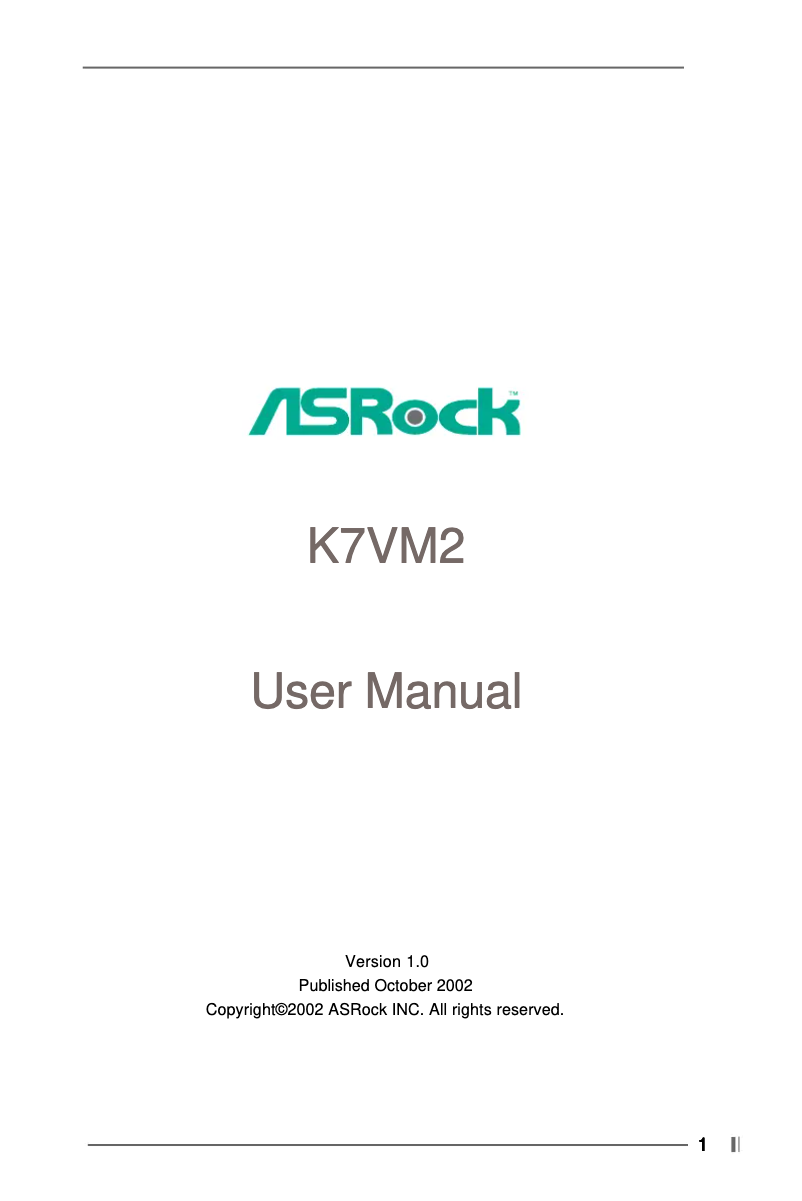 Page n°1 - Manuel utilisateur Asrock K7VM2