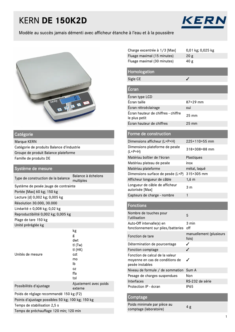 Image de la première page du manuel de l'appareil DE 150K2D