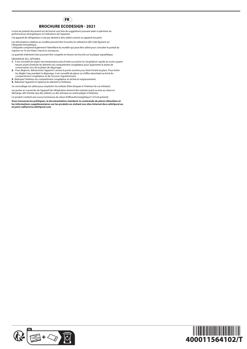 Page n°1 - Instructions / montage Whirlpool WHM 2110