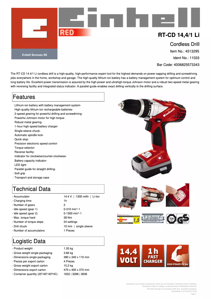 Image de la première page du manuel de l'appareil RT-CD 14,4/1 Li