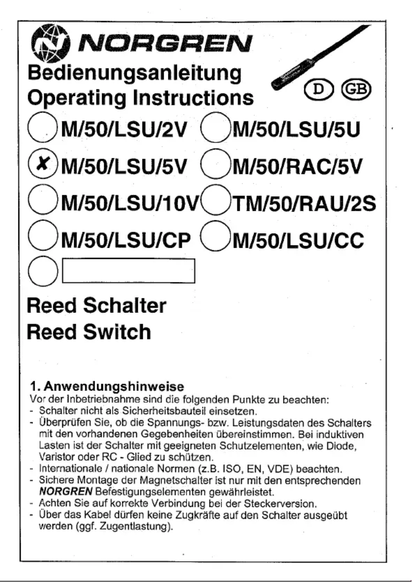 Page n°1 - Manuel utilisateur Norgren M/50/LSU/5V