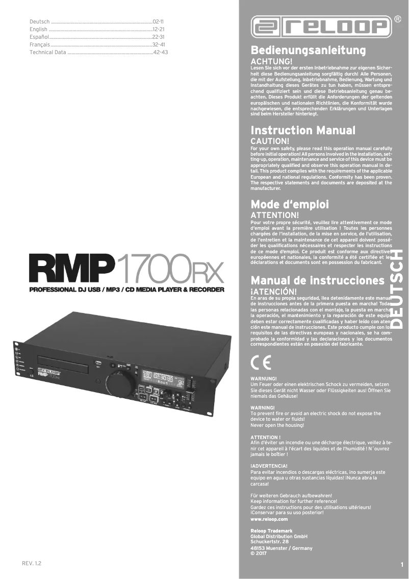Page n°1 - Manuel utilisateur Reloop RMP-1700 RX
