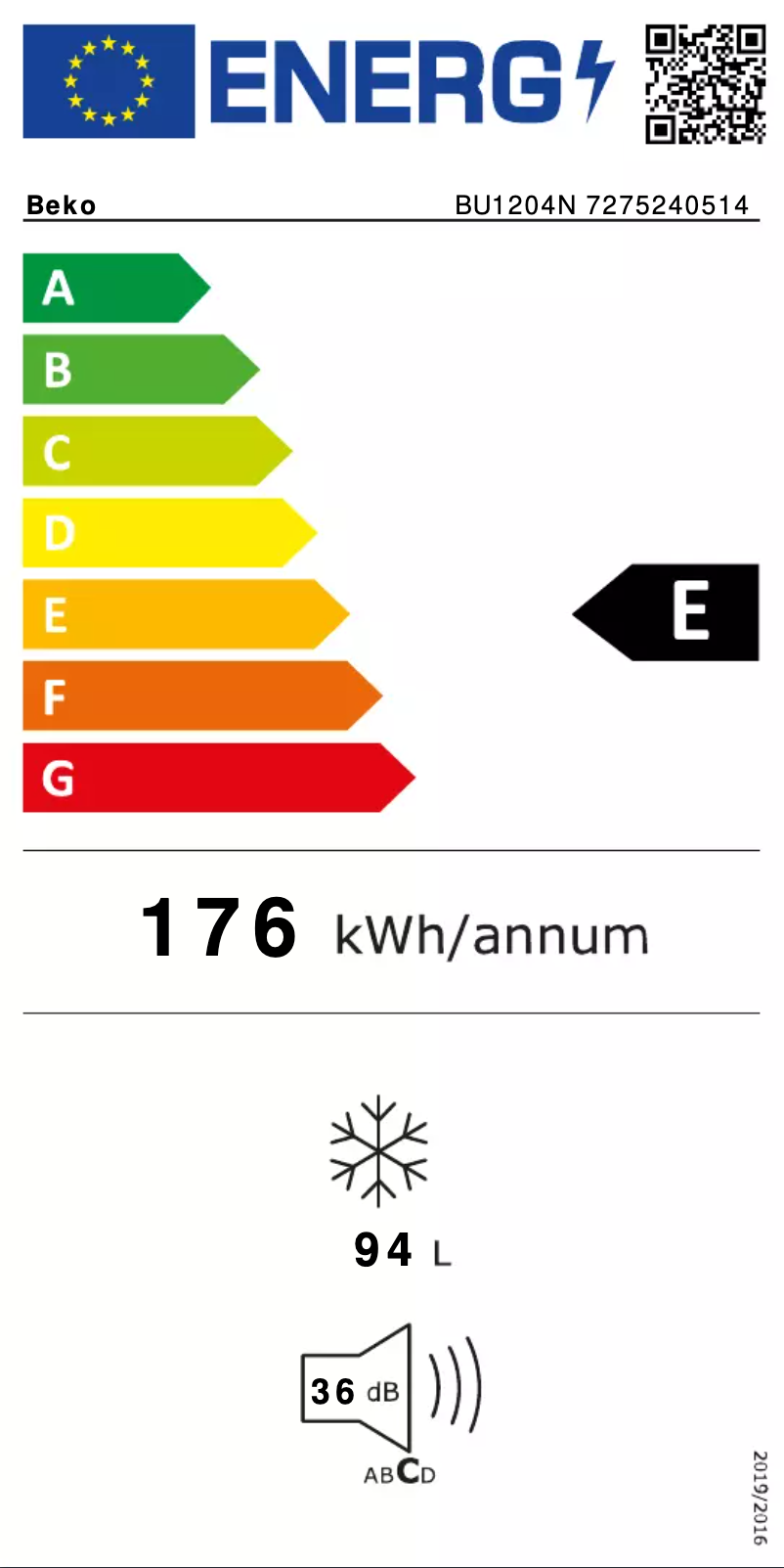 Page 1 de la notice Label énergétique Beko BU1204N