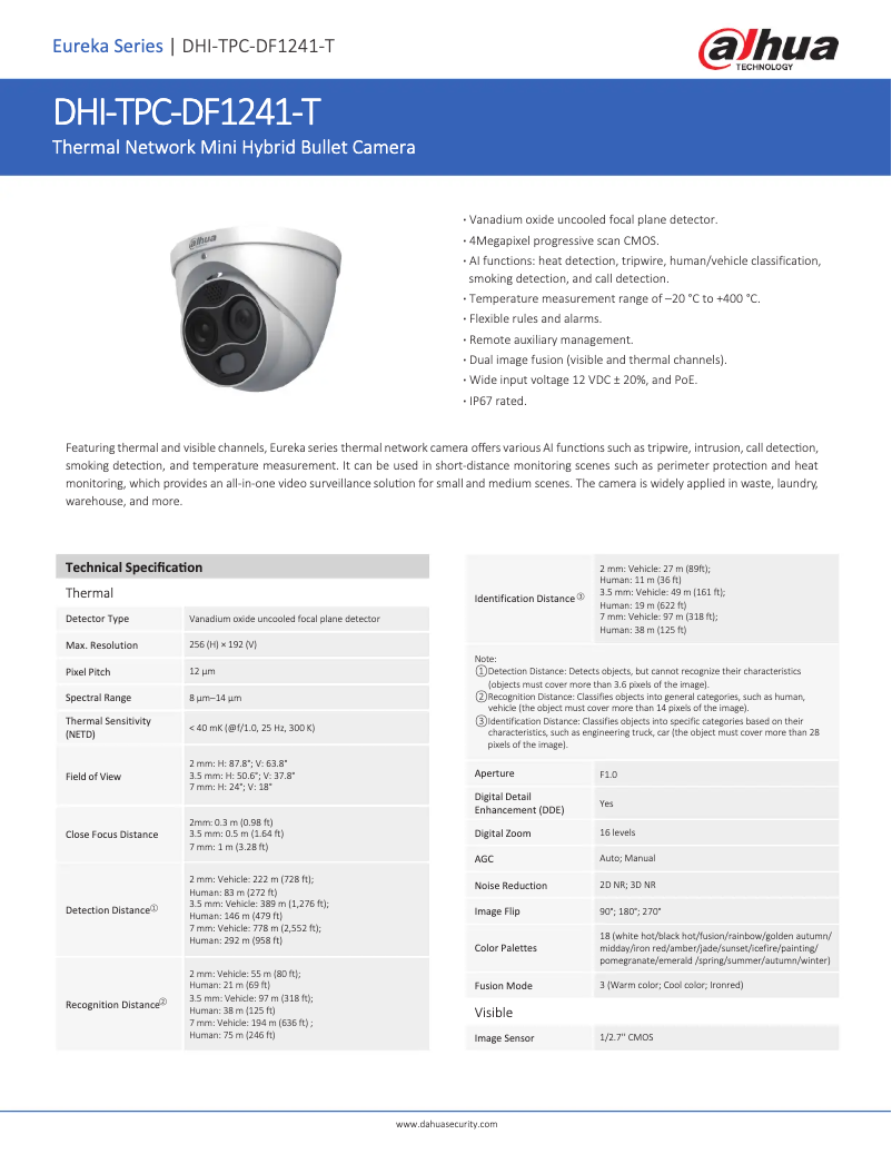 Page n°1 - Fiche technique Dahua Technology TPC-DF1241-T-S2