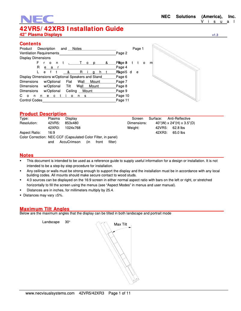 Página 1 del manual Manual de usuario NEC PlasmaSync 42XR3