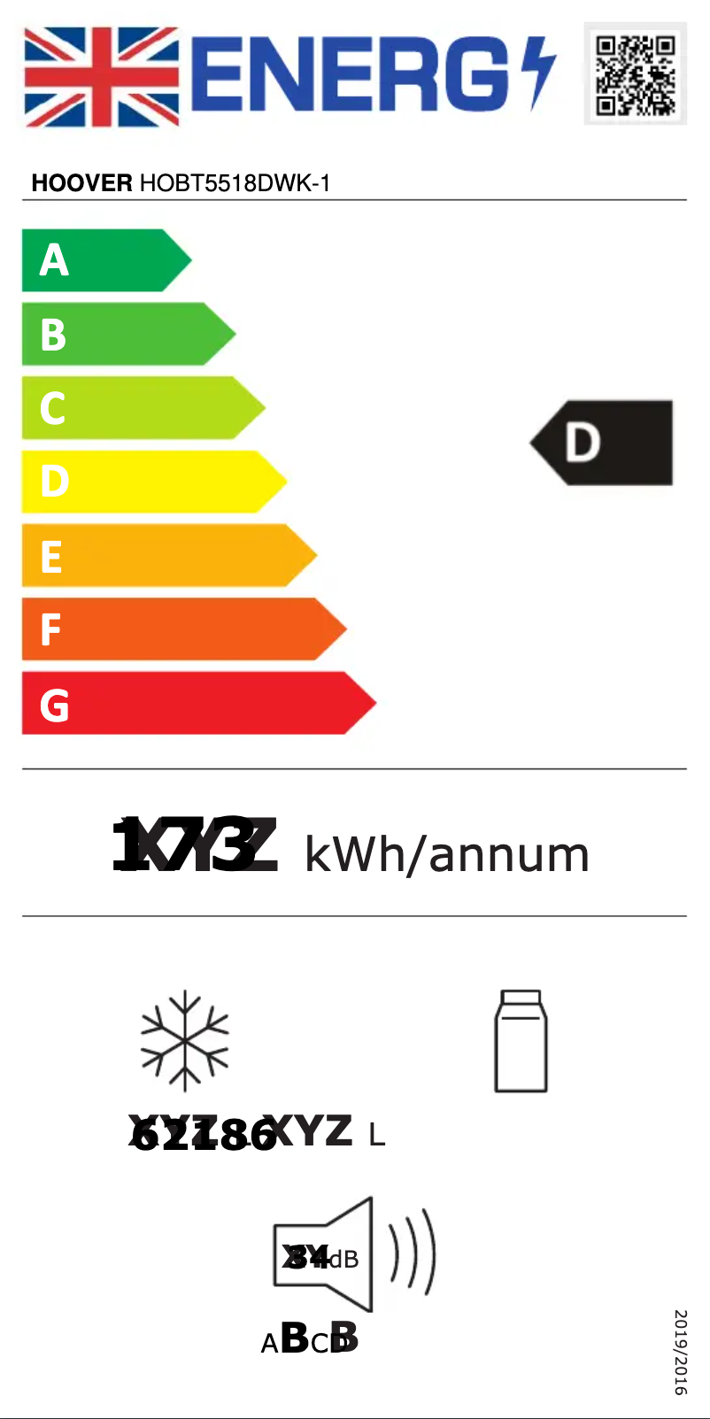 Page n°1 - Label énergétique Hoover HOBT5518DWK