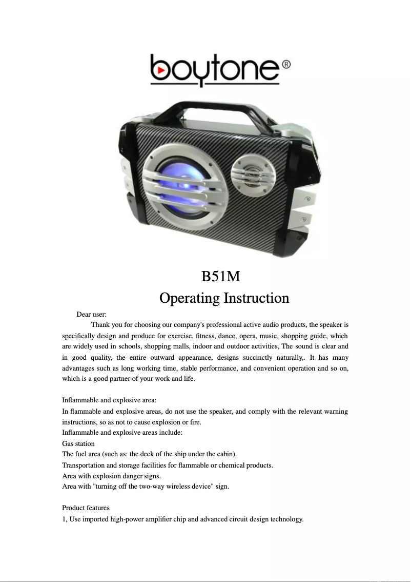 Page n°1 - Manuel utilisateur Boytone BT-51M