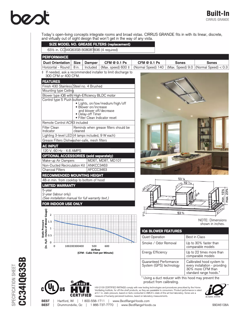 Page n°1 - Fiche technique Best Cirrus Grande CC34E63SB