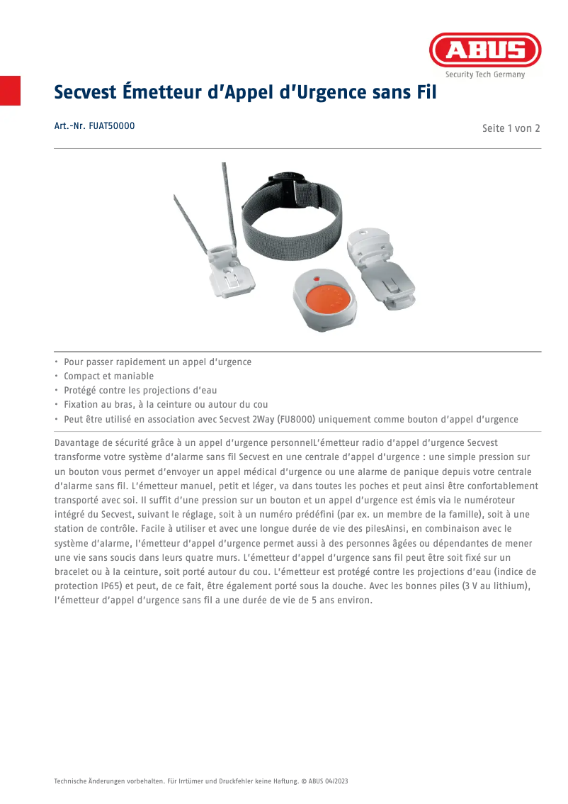 Page n°1 - Fiche technique Abus FUAT50000