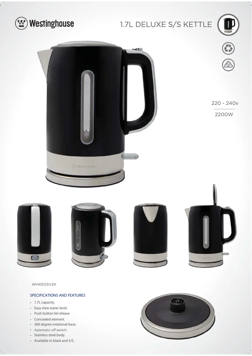Page 1 de la notice Fiche technique Westinghouse WHKE05V2K
