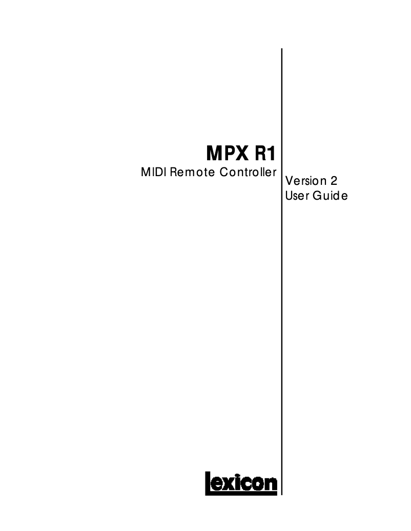 Page n°1 - Manuel utilisateur Lexicon MPX R1