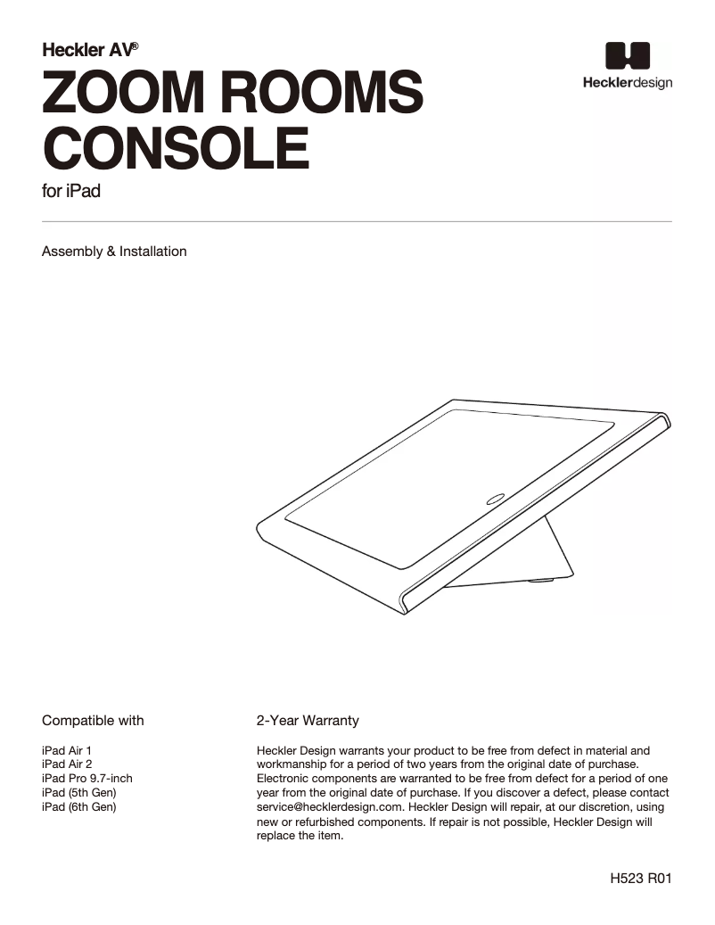 Page 1 de la notice Manuel utilisateur Heckler Design H523-GW