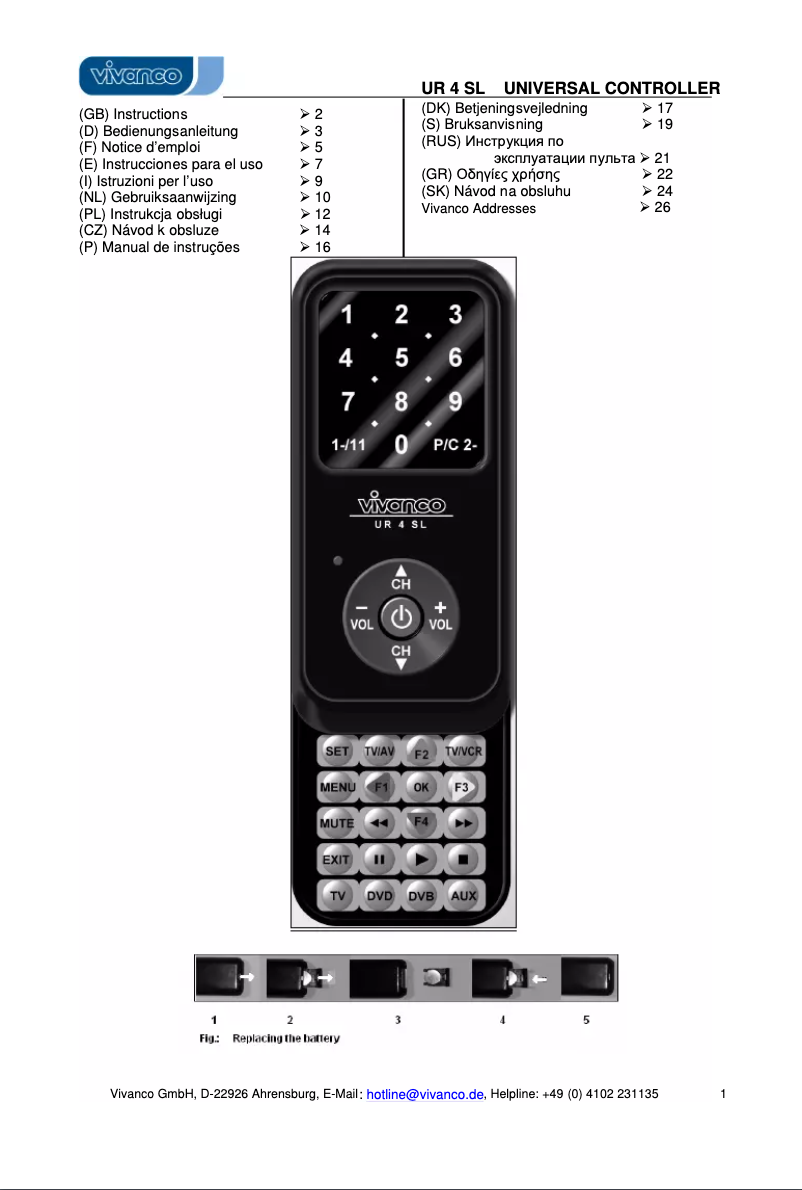 Page 1 de la notice Manuel utilisateur Vivanco UR 4 SL
