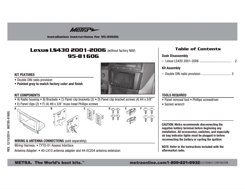 Page 1 de la notice Manuel utilisateur Metra 95-8160G