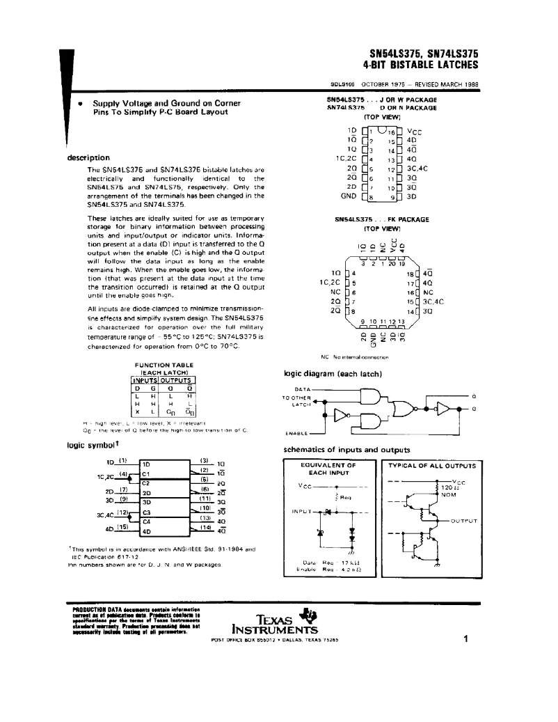Page 1 de la notice Manuel utilisateur Texas Instruments SN74LS375D