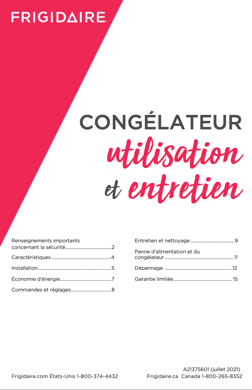 Page n°1 - Manuel utilisateur Frigidaire FFCL2542AW