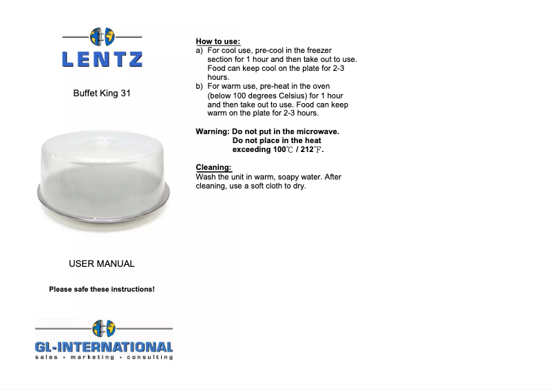 Page 1 de la notice Manuel utilisateur Lentz Buffet King 31