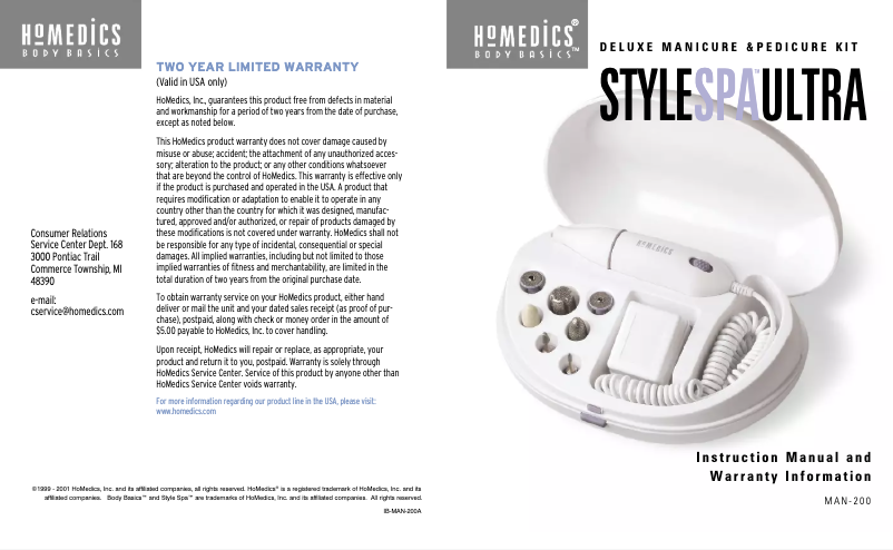Page n°1 - Manuel utilisateur Homedics Style Spa Ultra MAN-200