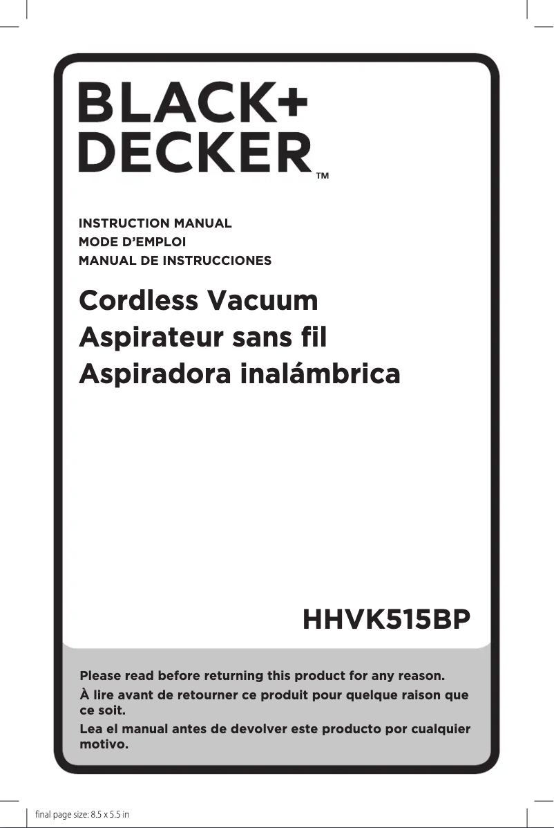 Page 1 de la notice Manuel utilisateur Black & Decker HHVK515BP