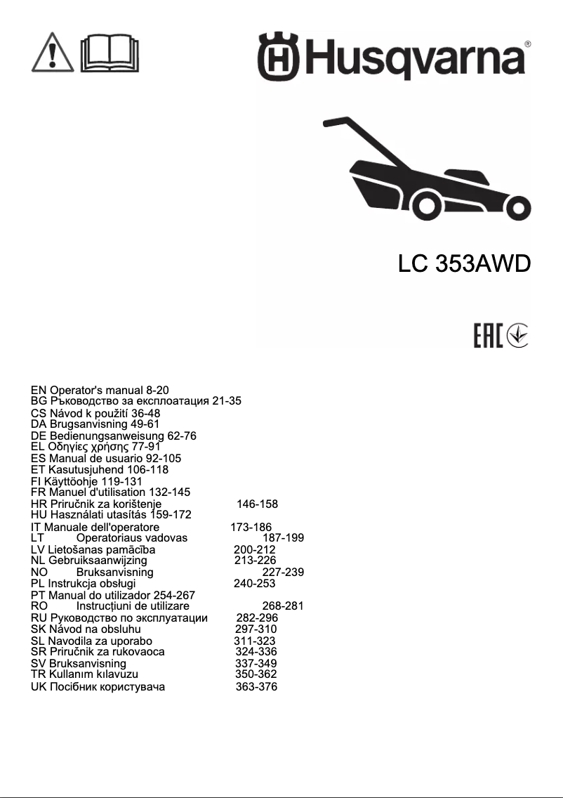 Page n°1 - Manuel utilisateur Husqvarna LC 353 AWD