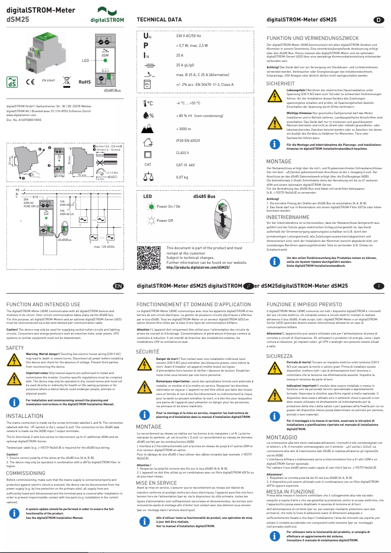 Page 1 de la notice Manuel utilisateur digitalSTROM DSM25