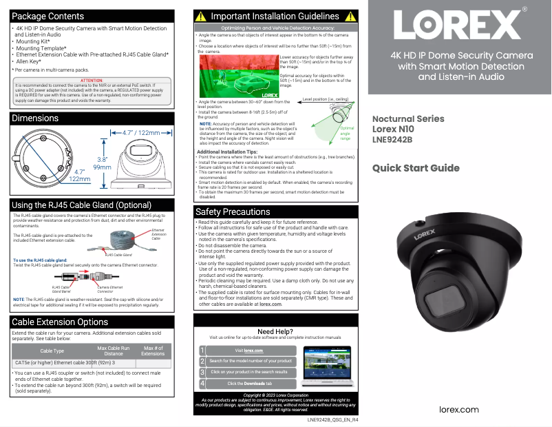 Page 1 de la notice Guide de démarrage rapide Lorex LNE9242B