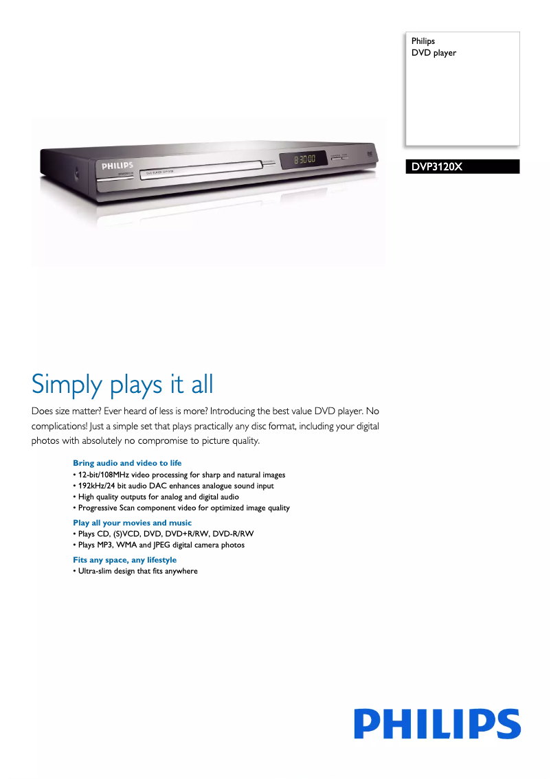 Image de la première page du manuel de l'appareil DVP3120X