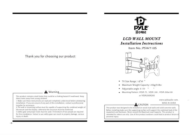 Page n°1 - Manuel utilisateur Pyle PSW710S