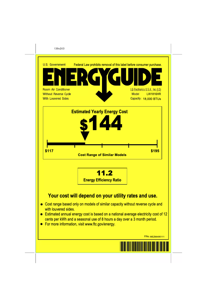 Page 1 de la notice Label énergétique LG LW1816HR