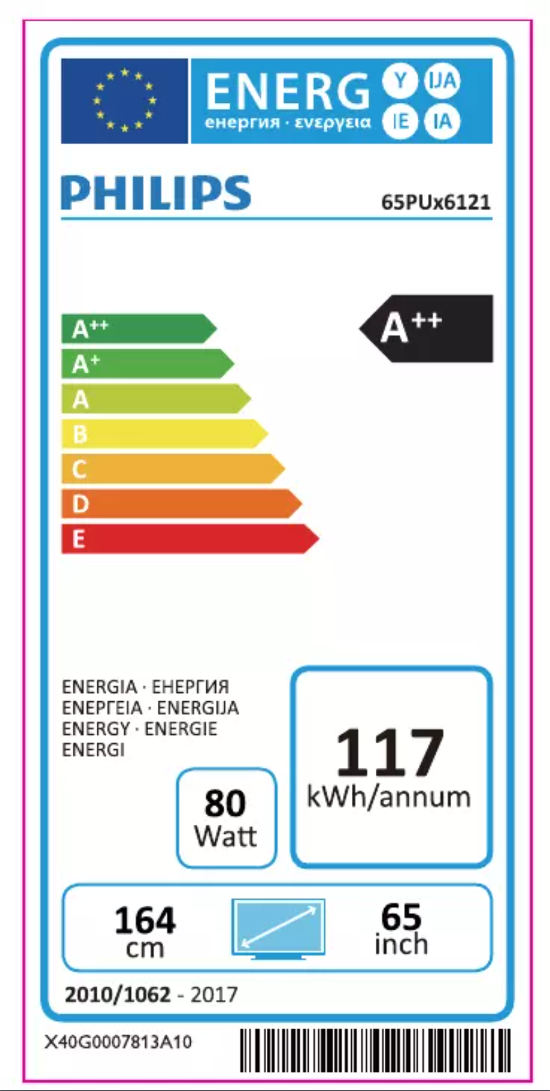 Page n°1 - Label énergétique Philips 6000 series 65PUT6121