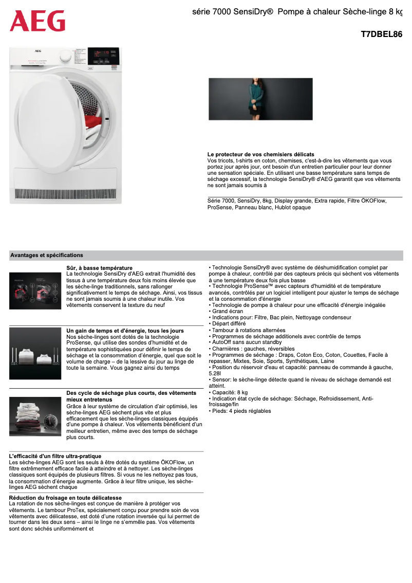 Página 1 del manual Ficha técnica AEG T7DBEL86