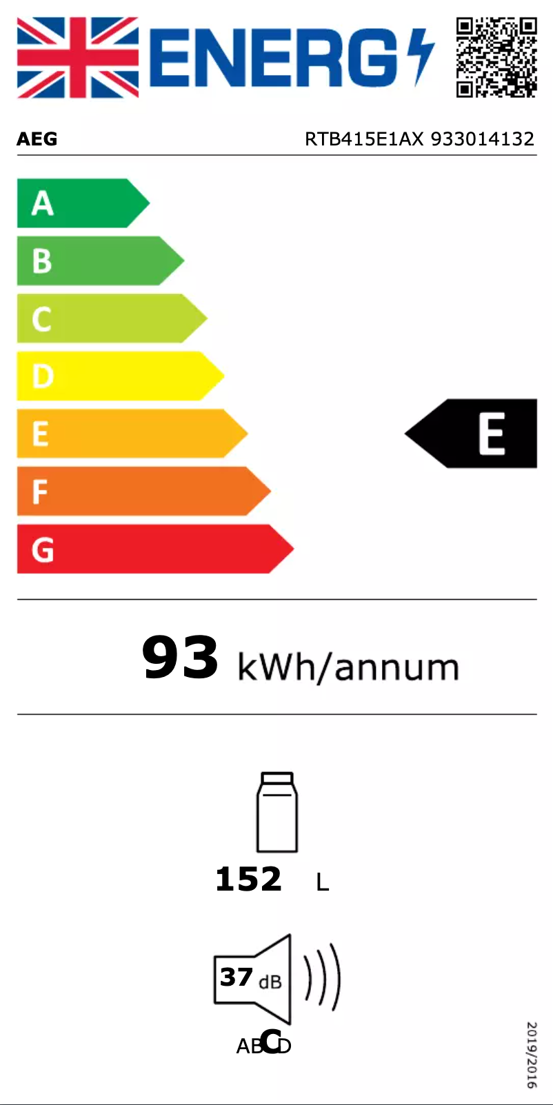 Página 1 del manual Etiqueta energética AEG RTB415E1AX