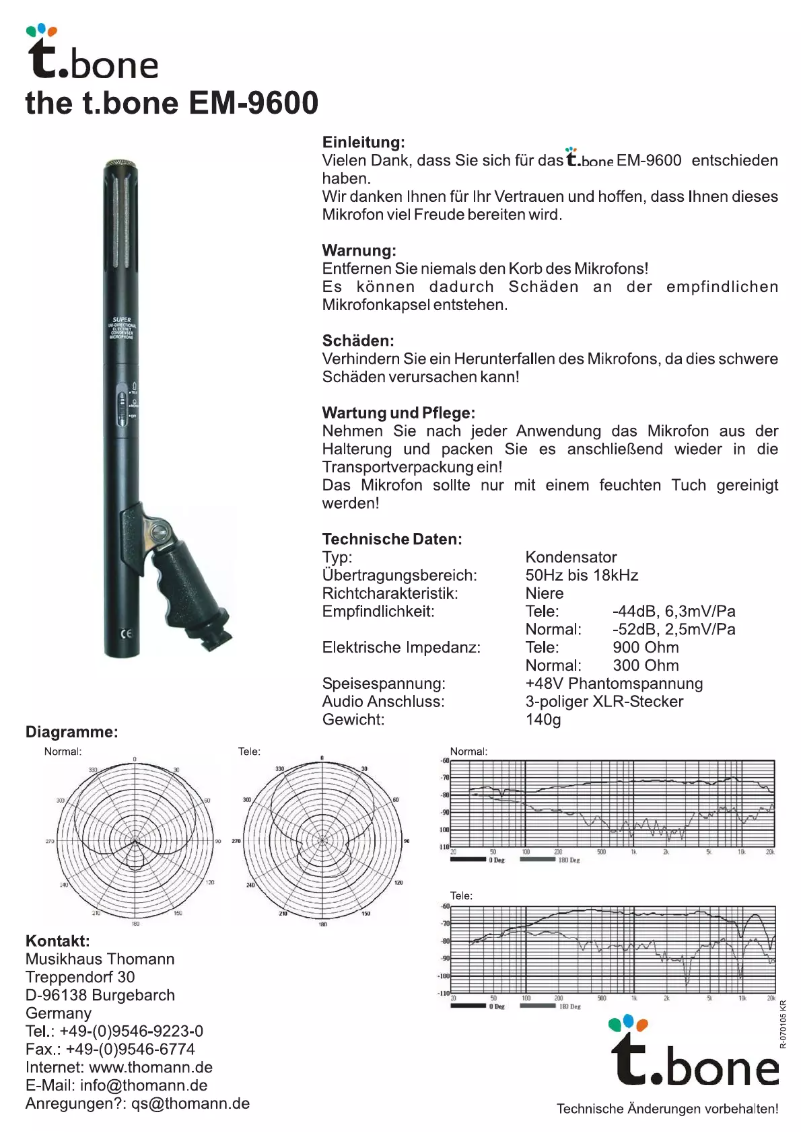 Page 1 de la notice Manuel utilisateur the t.bone EM-9600