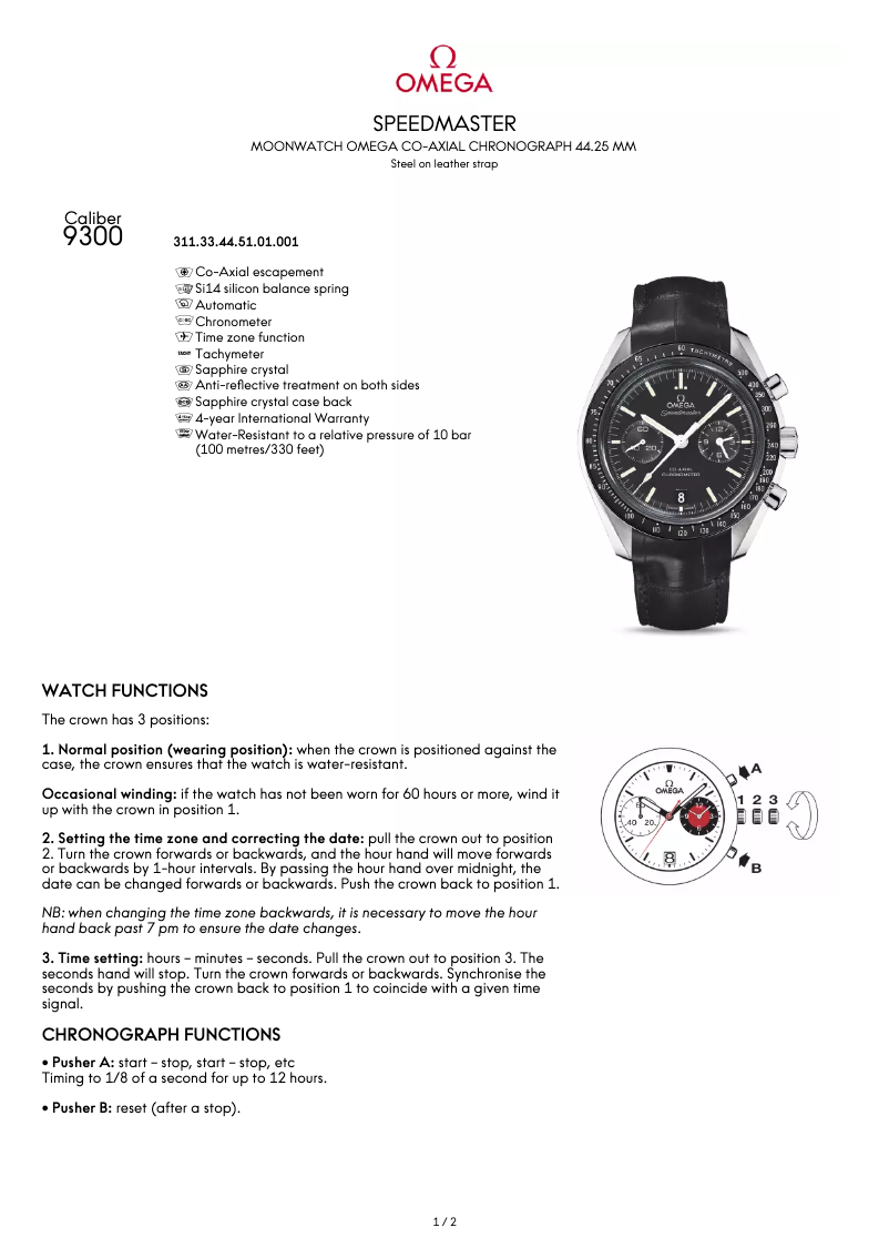 Page 1 de la notice Manuel utilisateur Omega Speedmaster Moonwatch