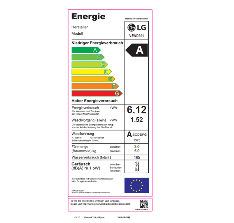 Página 1 del manual Etiqueta energética LG V5WD961