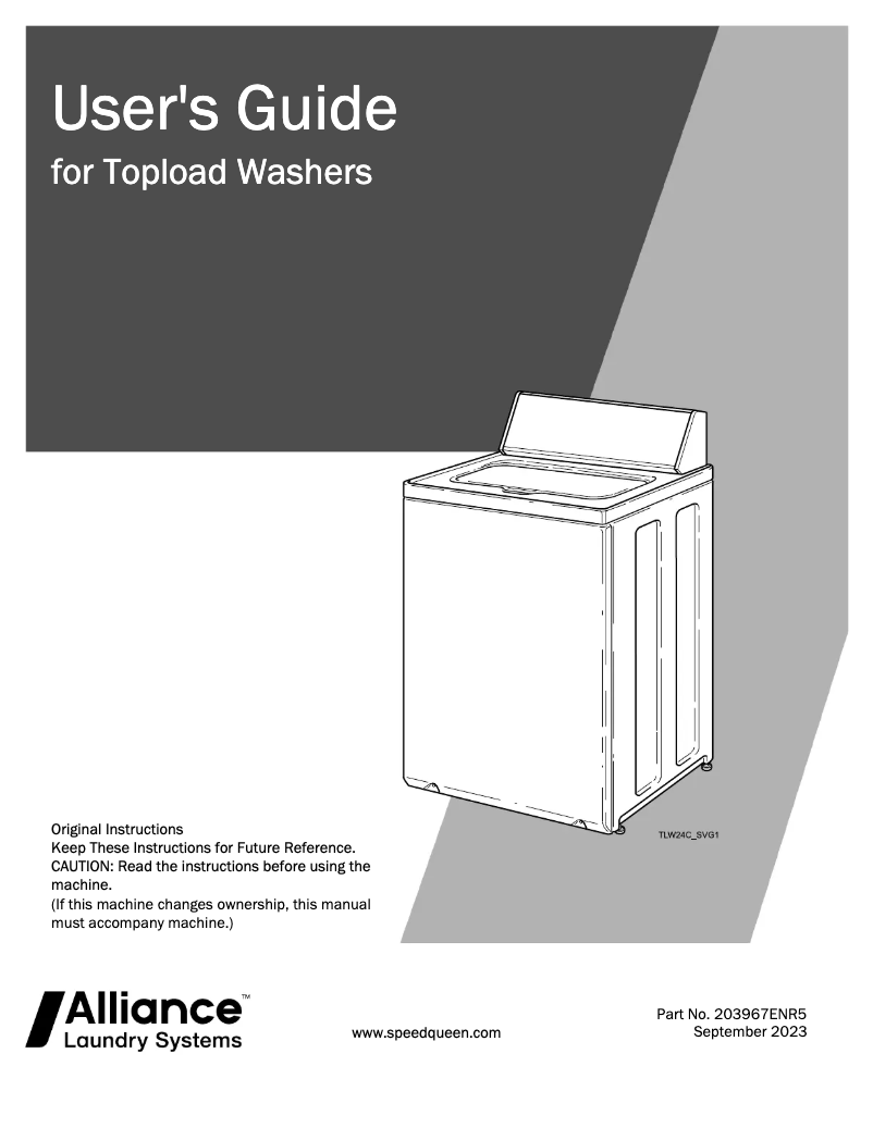 Page 1 de la notice Manuel utilisateur Speed Queen TR7003BN