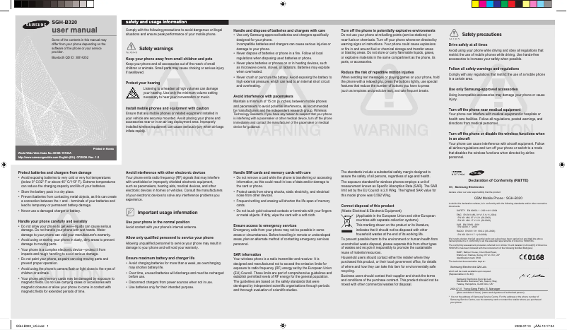 Page 1 de la notice Manuel utilisateur Samsung SGH-B320