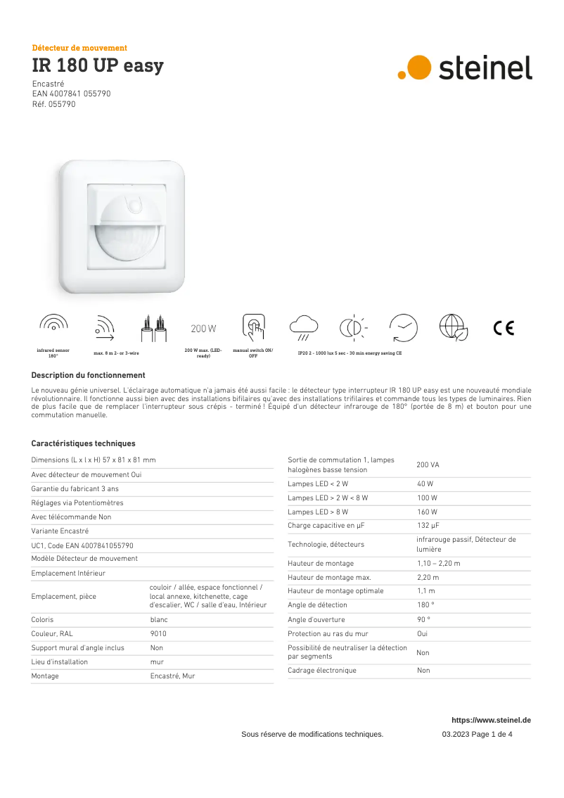 Image de la première page du manuel de l'appareil IR 180 UP Easy