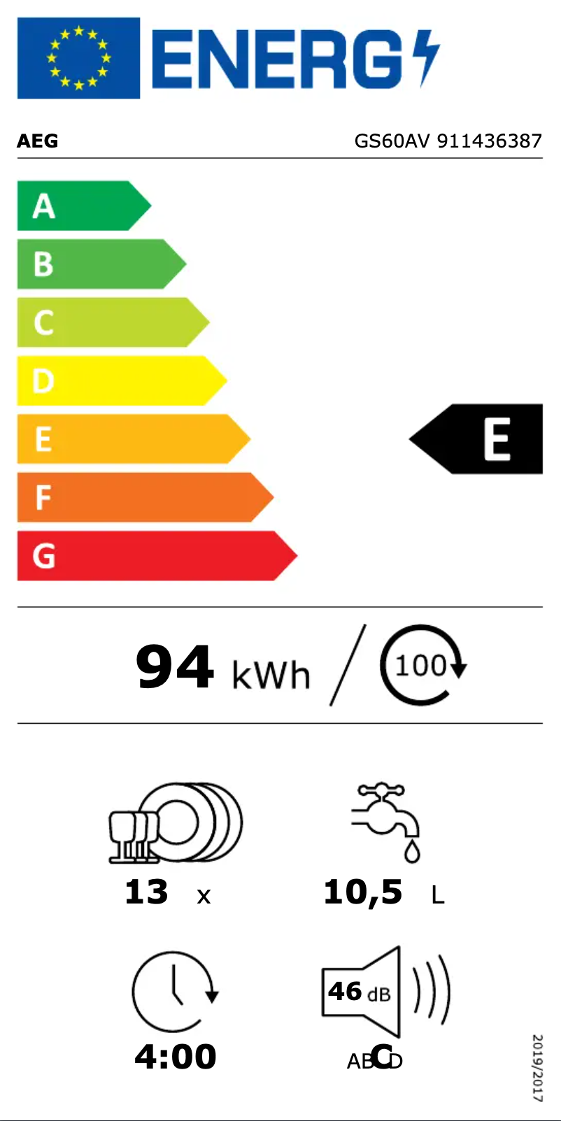 Página 1 del manual Etiqueta energética AEG GS60AV