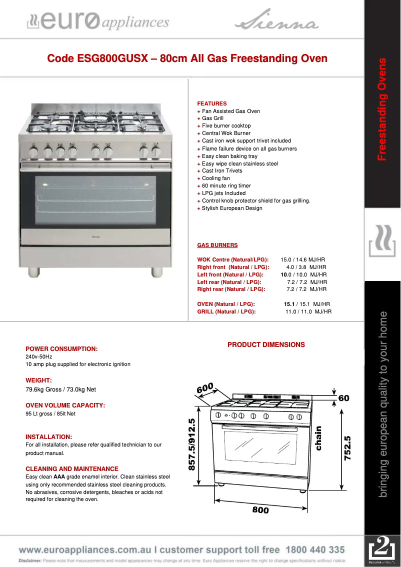 Image de la première page du manuel de l'appareil ESG800GUSX