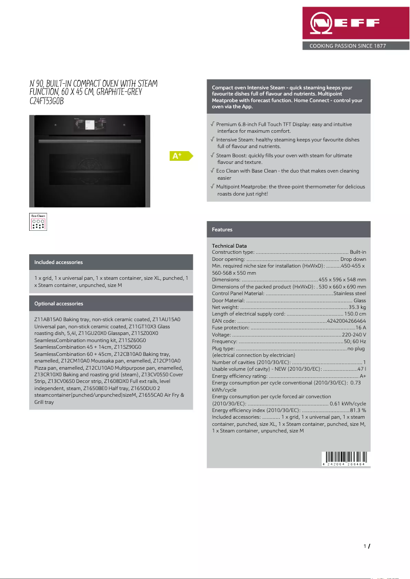 Página 1 del manual Ficha técnica Neff C24FT53G0B