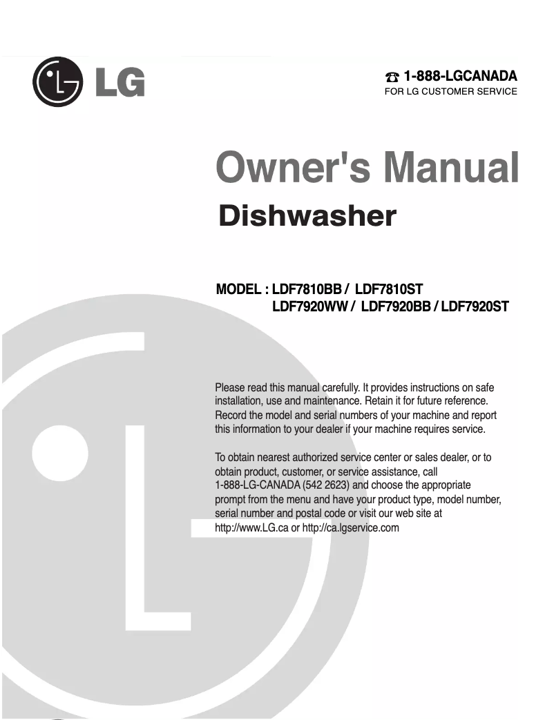 Page n°1 - Manuel utilisateur LG LDF7810BB