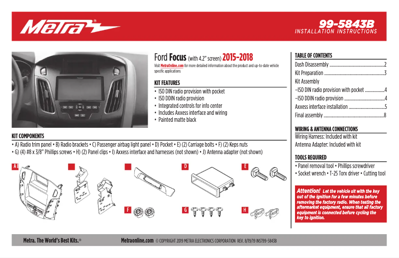 Page 1 de la notice Manuel utilisateur Metra 99-5843B