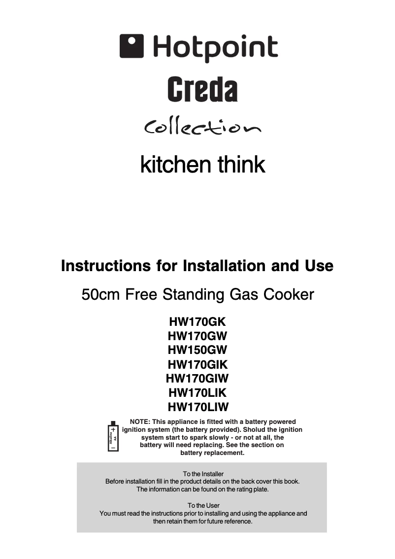 Página 1 del manual Manual de usuario Hotpoint HW170GK