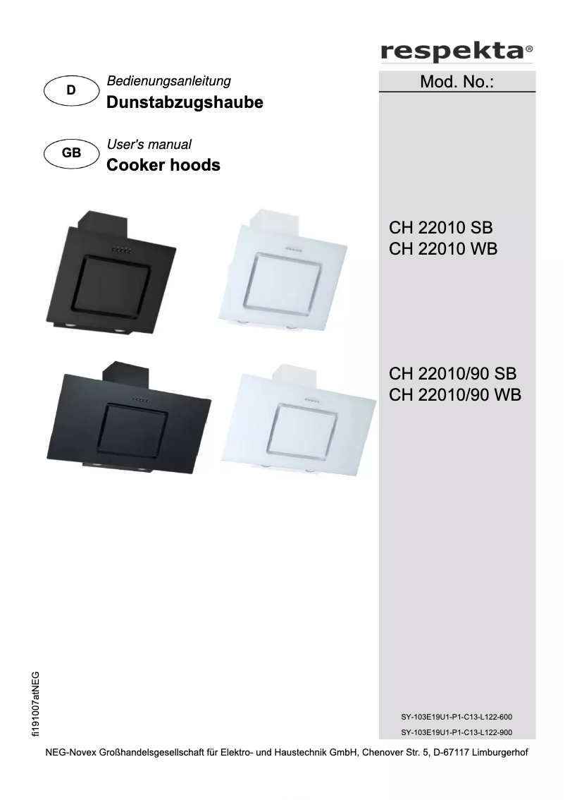 Page 1 de la notice Manuel utilisateur Respekta Svea CH22010/90SB