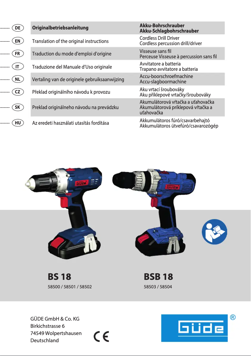Page n°1 - Manuel utilisateur Güde BSB 18