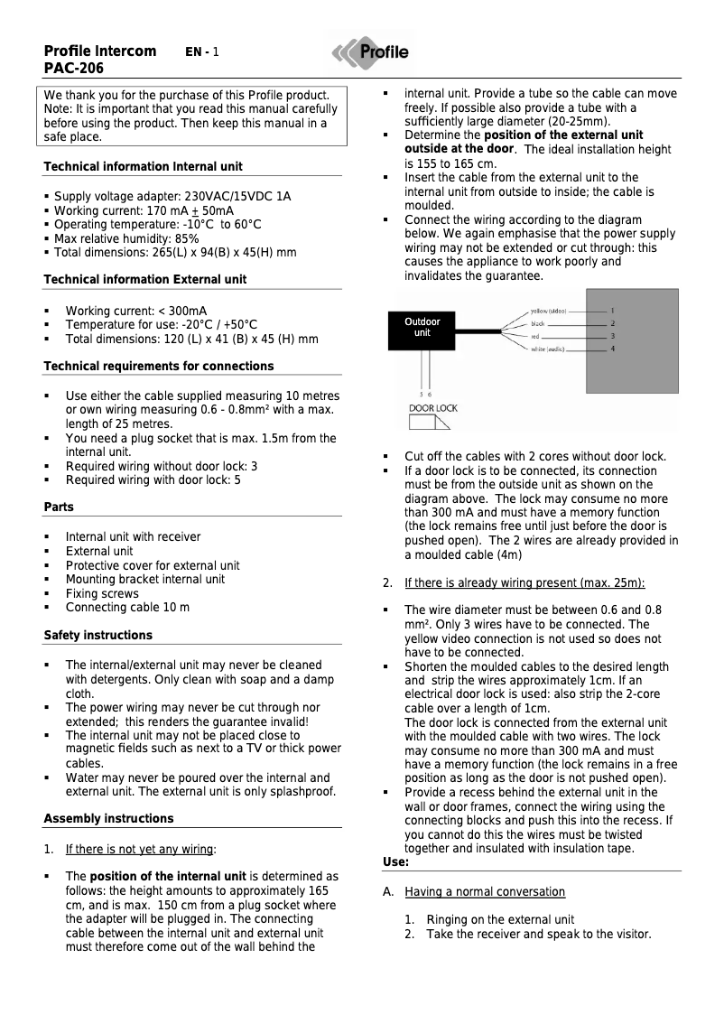 Image de la première page du manuel de l'appareil PAC-206 Classic