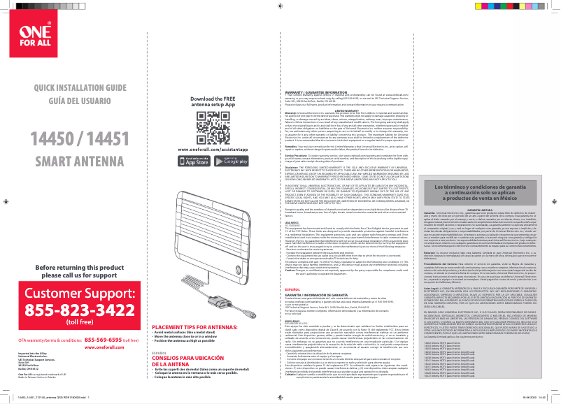 Page 1 de la notice Manuel utilisateur One for all 14451