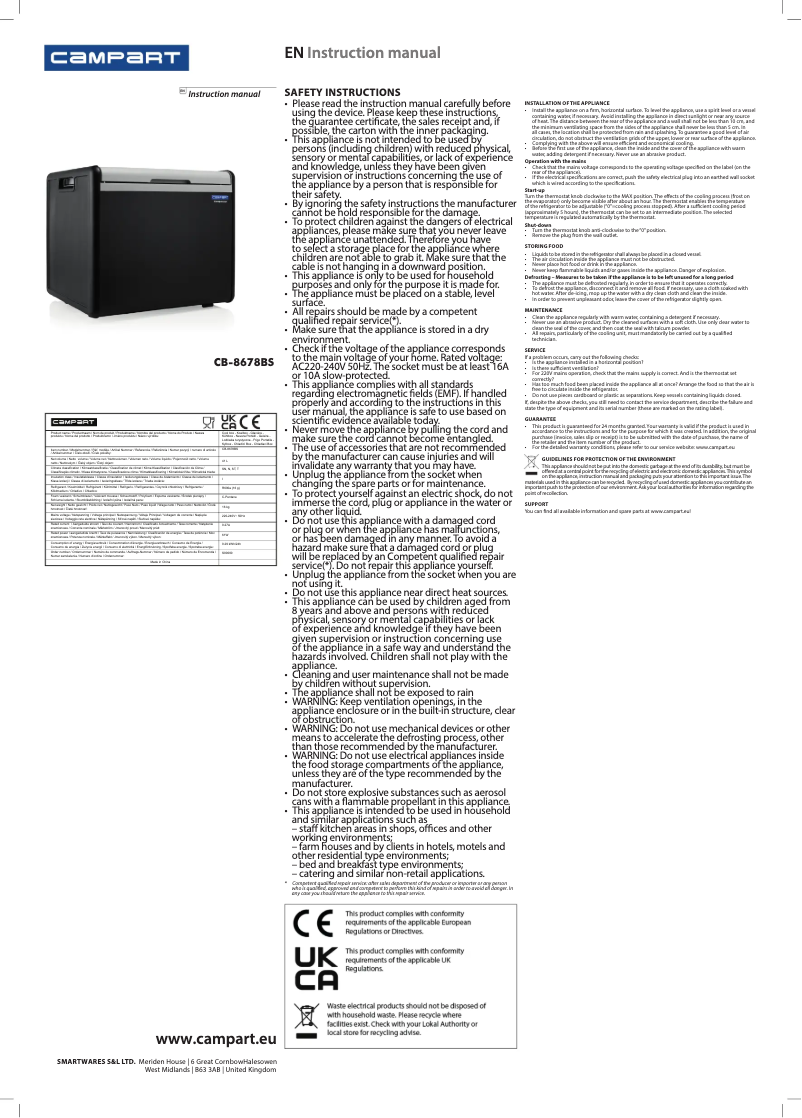 Page n°1 - Manuel utilisateur Campart CB-8678BS