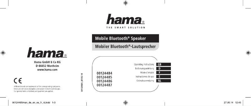 Page 1 de la notice Manuel utilisateur Hama Mobile Bluetooth speaker 00124484